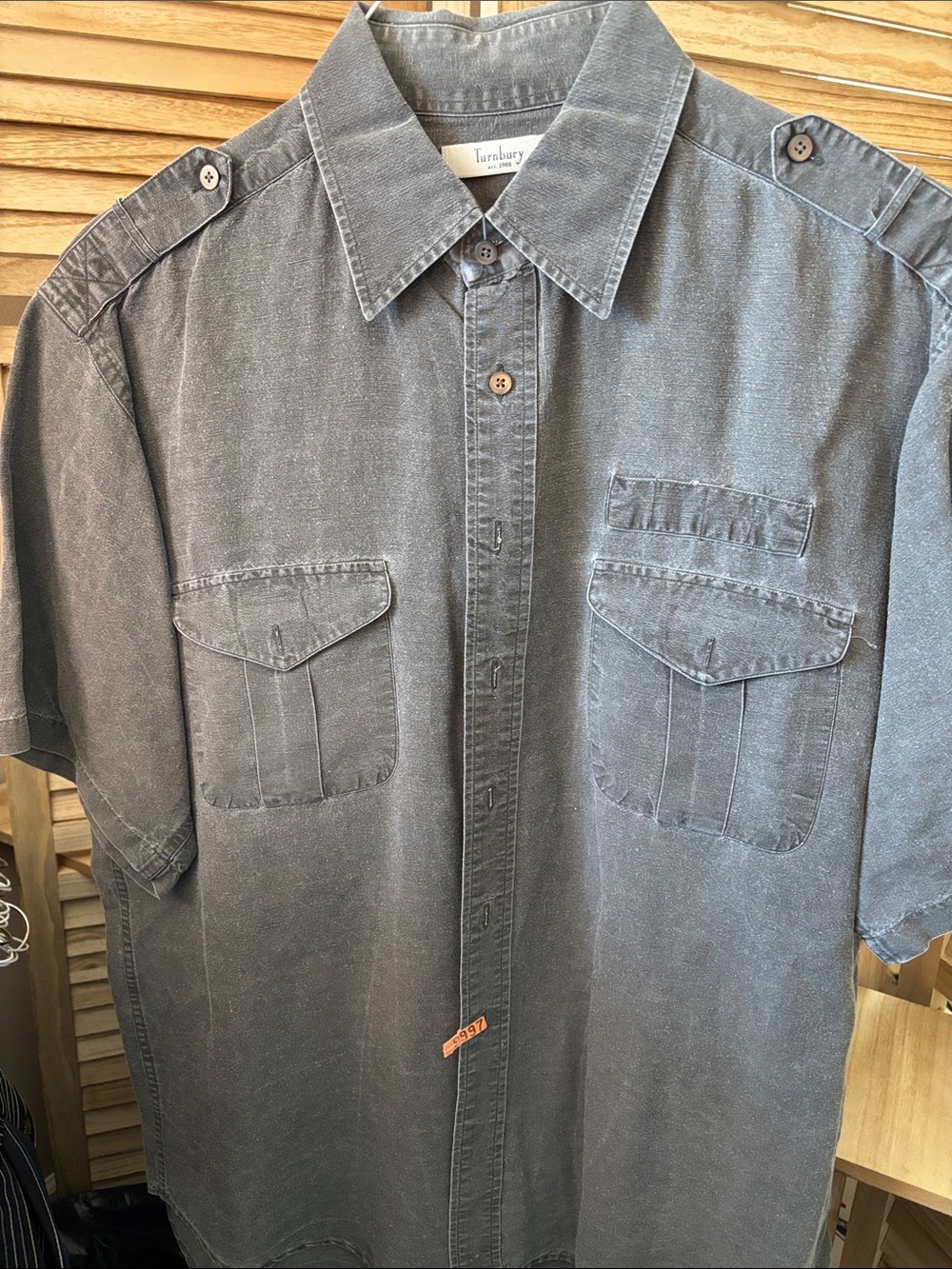 Tumbled Gray Short-Sleeve Acid Washed Utility Shirt Large